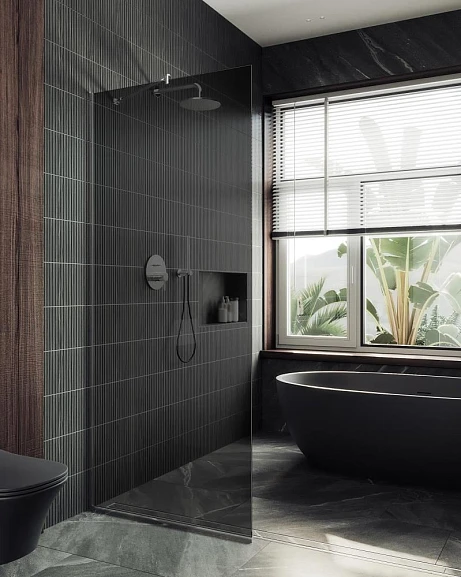 Душевая перегородка MaybahGlass 79*195 профиль матовый хром стекло графит без поддона