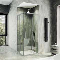 Душевой уголок MaybahGlass 90*90*195 профиль матовый хром стекло прозрачное без поддона