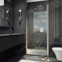 Душевая дверь в нишу MaybahGlass 60*198 профиль матовый хром стекло прозрачное без поддона