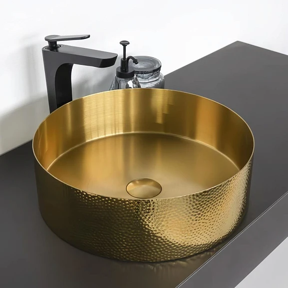 Накладная раковина Comforty нержавеющая сталь с рифленым бортом 40*40 брашированное золото