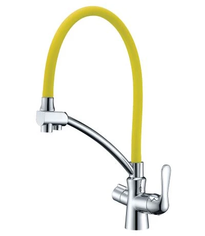 Смеситель Lemark Comfort LM3070C-Yellow для кухни с функцией подключения фильтра гибкий излив хром/желтый