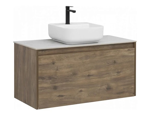 Тумба с раковиной Aquanet Nova Lite 100 дуб рустикальный (1 ящик) (раковина City-2)