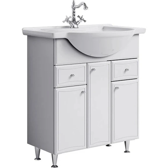 Тумба под раковину Aqwella Барселона 85 белый глянец с бельевой корзиной