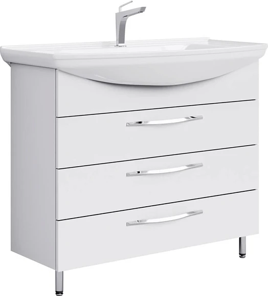 Тумба с раковиной Aqwella Аллегро 105 белый глянец 3 ящика