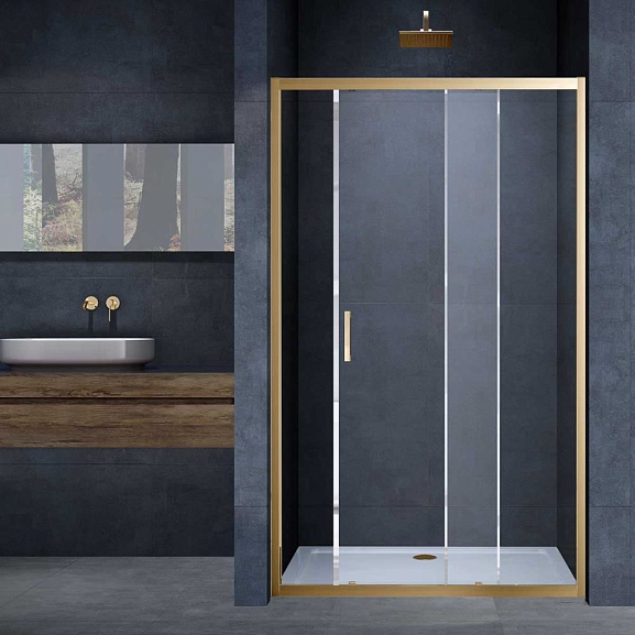 Душевая дверь в нишу Vincea Alpha 110*190 L/R профиль брашированное золото без поддона