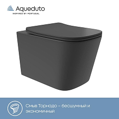 Подвесной унитаз Aqueduto Macio Plus 34,5*52,5 безободковый Tornado с крышкой-сиденьем микролифт черный матовый