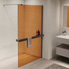 Душевая перегородка Vincea Walk-In 100*200 с полкой стекло янтарь профиль вороненая сталь без поддона