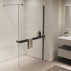 Душевая перегородка Vincea Walk-In 100*200 с полкой профиль вороненая сталь без поддона