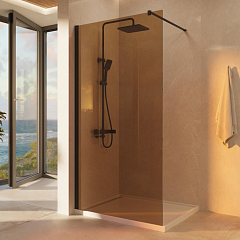 Душевая перегородка Vincea Walk-In 100*200 стекло янтарь профиль черный матовый без поддона