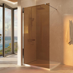 Душевая перегородка Vincea Walk-In 90*200 стекло янтарь профиль хром без поддона