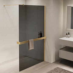 Душевая перегородка Vincea Walk-In 100*200 с полкой стекло тонированное профиль золото матовое без поддона