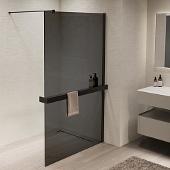 Душевая перегородка Vincea Walk-In 100*200 с полкой стекло тонированное профиль черный матовый без поддона