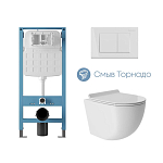 Комплект инсталляции Aqueduto Tecnica Novo с безободковым унитазом Ovo Tornado белый глянец, клавиша смыва Quadrado белый глянец