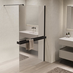 Душевая перегородка Vincea Walk-In 100*200 с полкой стекло зеркальное профиль черный матовый без поддона