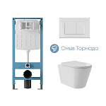 Комплект инсталляции Aqueduto Tecnica Novo с безободковым унитазом Cone Plus Tornado белый глянец, клавиша смыва Quadrado белый глянец Комплект инсталляции Aqueduto Tecnica Novo с безободковым унитазом Cone Plus Tornado белый глянец, клавиша смыва Quadrado белый глянец