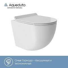 Подвесной унитаз Aqueduto Ovo 36*48 безободковый Tornado с крышкой-сиденьем микролифт белый глянцевый