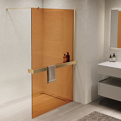 Душевая перегородка Vincea Walk-In 100*200 с полкой стекло янтарь профиль золото матовое без поддона